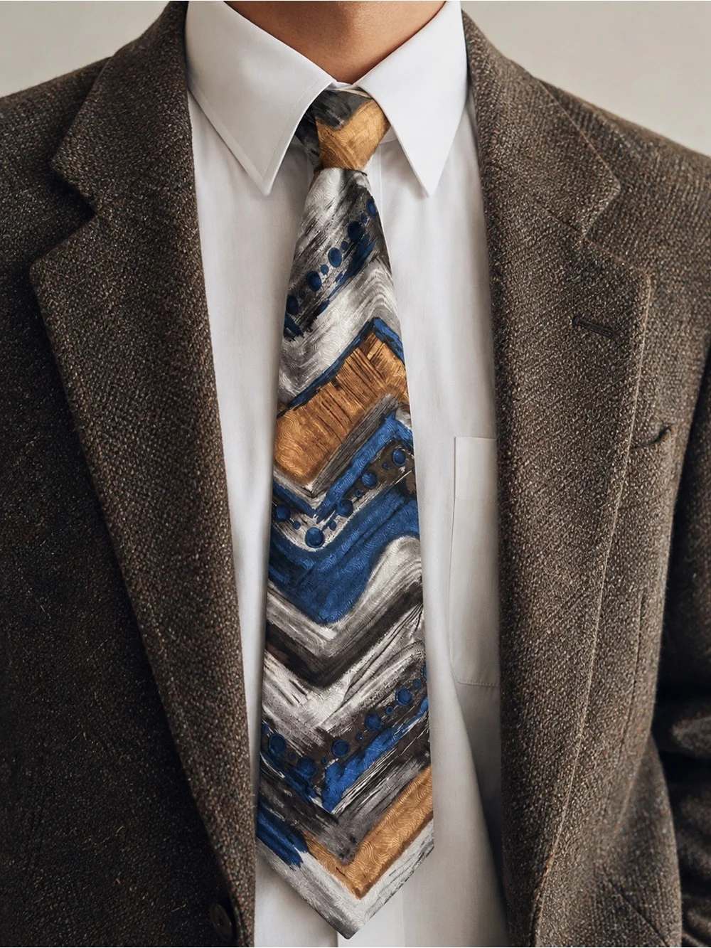 Vintage 1980-90s 100% Silk Men's Tie Abstract Paint Blue Green Brown USA Hipster